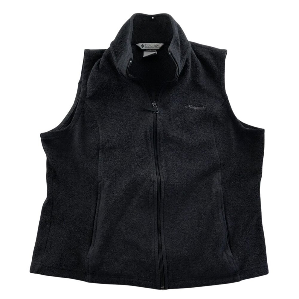 Columbia Womens Vest Jacket Large Black Fleece Full Zip Stand Collar Outdoors